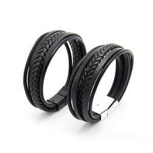 Wholesale men leather wristbands resale online - Classic Genuine Leather Bracelet For Mens vintage Multilayer Magnet Handmade Hand Charm Magnetic clasp Wristband Cool Boys Jewelry Bulk