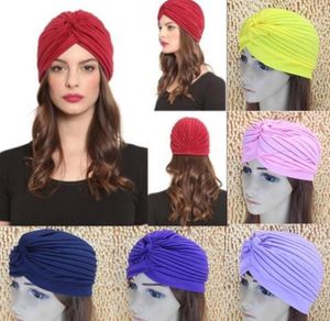 indischen turbanhüte großhandel-Top Qualität dehnbar Turban Head Wrap Band Sleep Hut Chemo Bandana Hijab gefaltete indische Kappe Farben
