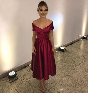 Wholesale cute sexy prom dresses for sale - Group buy Sexy Off the Shoulder Tea Length Short Prom Dresses Burgundy Homecoming Party Dresses Cute Semi Formal Occasion Gowns Custom Made