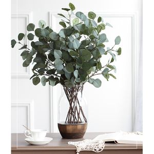 grüne blattpflanzen großhandel-Künstliche Kunststoff Eukalyptusbaum Ast Blatt Dekoration Blume Arrangment Garten Weihnachten Faux Silk Green Plant XD22577