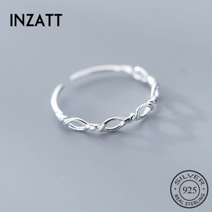 inzatt real sterling silver minimalist geometric hollow braided rope adjustable ring for fashion women party fine jewelry