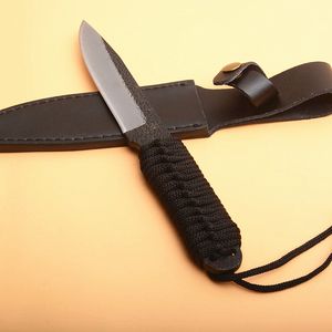 bıçak takımı toptan satış-Sıcak Açık Survival Düz Bıçak Yüksek Karbon Çelik Damla Noktası El Dövme Bıçak Tam Tang Paracord Saplı Deri Kılıf