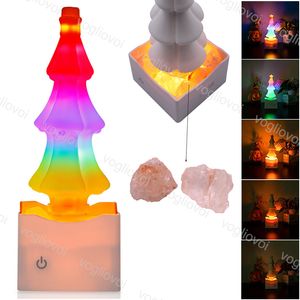 Nachtlichten Crystal Salt Lamp Creatieve Kleurrijke Binnenverlichting USB Oplaadbaar voor Slaapkamer Kerstvakantie Decoratie DHL