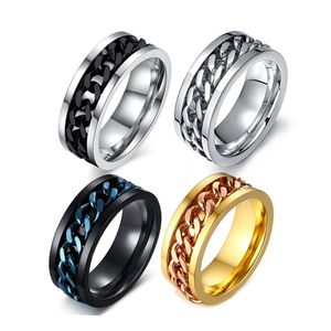 Wholesale stainless steel spinner rings for sale - Group buy 8mm Cool Black Spinner Chain Ring for Men Tire Texture Stainless Steel Rotatable Links Punk Male Anel Amazing Price