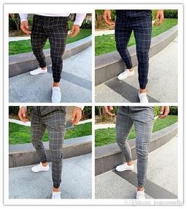 Mens Designer Pants European and American Checked Printed Mens Casual Stretch Pants Fashion Street Heren Broek