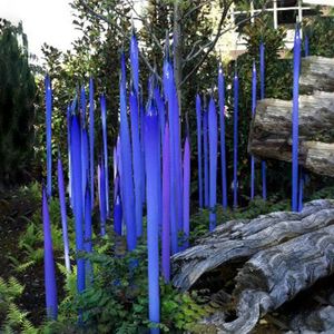Moderne Murano Lampen Riet voor Tuin Art Decoratie Blauw Glas Sculpturen 100% Mondgeblazen beeldhouwwerk