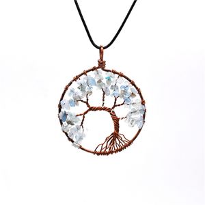 10Pcs Copper Wire Wrapped Tree of Wisdom Pendant Amethyst Aquamarine Rutilated Quartz Crystal Necklace Tumbled Gemstone Chips Chakra Jewelry