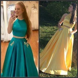 Wholesale hot cheap prom dresses resale online - Simple Cheap Elegant Prom Dresses With Pockets Beads Custom Made Hot Sale Two Pieces Dresses Floor Length Zipper Back Formal Evening Dresses