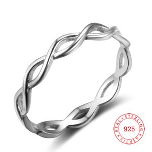 Högkvalitativ Real Sterling Silver Twisted Rope Finger Ring Enkel Design Kinesiska Smycken Europa Style Minimalism Jewellry för Lady Girls