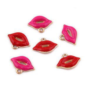 300pcs mm gold alloy pink red enamel kiss Flaming lips charms pendant for bracelet necklace diy jewelry ACH0016