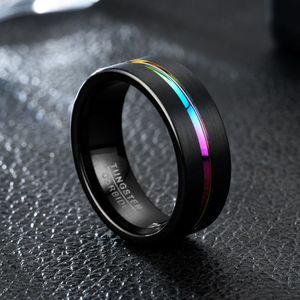 2019 rostfritt stål ring europeisk och amerikansk mode 8mm bred tjocklek 2,5 mm svart spår betwee titan stål ring smycken grossist