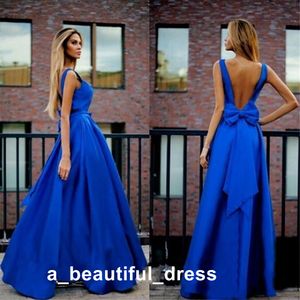 Blue V Neck Prom Dresses A Line Arabic Dubai Made In China Stain Bow Cocktail Dress Formal Evening Party Gowns ED1285