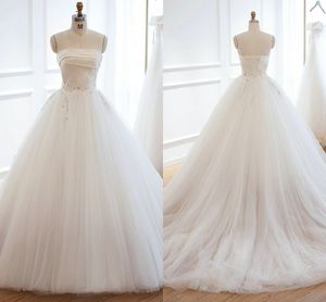 Broderad vit bollklänning Bröllopsklänningar Strapless Lace up Platser Satin Tulle Bohemian Wedding Dress Plus Size Bridal Gowns Country
