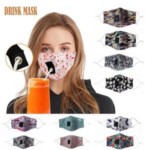 Många stilar ansiktsmask för vuxna Kids Party Drink Masks Bomull Mouth Straw Mask Reusable Tvättbar Dammskyddad Skyddsmask Designer