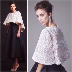 Wholesale formal jackets for evening dresses resale online - Arabic Black White Krikor Jabotian Pearls Evening Dresses Two Pieces Ankle Length Beaded Lace Prom Dresses Jacket Formal Party Dresses