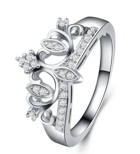prinzessin krone ring diamant großhandel-Luxus Größe schmuck crown ring plattieren weiss gold prinzessin schnitt simulated diamant eduland ring geschenk mit box