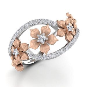 Europese en Amerikaanse micro set ring vrouwelijke roos gouden bloem diamanten ring