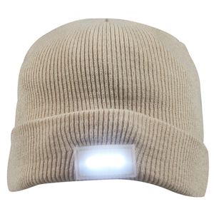 Unisex Mäns Vinter Varm LED Lights Lighted Night Fishing Camping Jakt Vandring Clip On On Off Stickad Beanie Hat Cap Roll up Brim