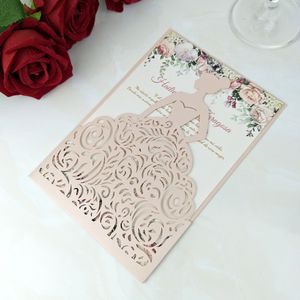 Rumieniec Różowy Kwiat Druk Dziewczyna Quinceanera Zaproszenia z kopertą Kolor Błyszcząca księżniczka Słodki piętnaście urodzinowych zaproszeń