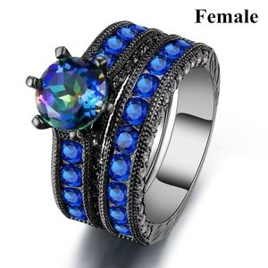 Wholesale black sapphire wedding band resale online - Lovers Ring Men s L Stainless Steel Ring Women s kt Black Gold Filled Blue Sapphire Cz Bridal Wedding Engagement Band Ring