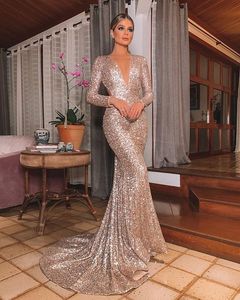 Gold Evening Dress Long Shinny New Open Neck Women Elegant Straps Sequin Mermaid Maxi Prom Party Gown Abendkleider Robe De Soiree Vestidos