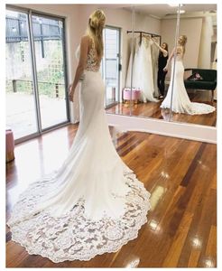 Wholesale spandex lace wedding dresses resale online - Mermaid Wedding Dresses V Neck Sleeveless Appliqued Lace Spandex Modern Chic Design Bridal Gowns Vestido De Noiva