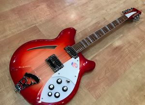 Deluxe Fire Glo Cherry Sunburst Strängar Elektrisk gitarr Semi Hollow Body Gloss Lack Fingerboard One Output Jacks Knoppar