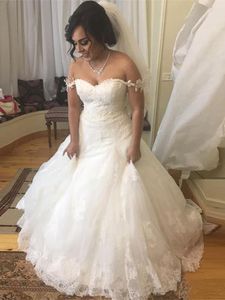 Sexy Lace Mermaid Wedding Dresses Appliques Sweetheart Off Shoulder Blackless Plus Size Fashion Bridal Gowns