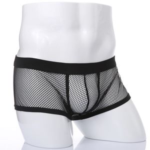 Zwart Wit Sexy Mens Boxers Shorts Transparant Mesh See Through Erotische onderbroek Low Rise Man Sex Underwear Lingerie Trunk
