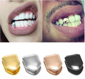 top grillz teeth toptan satış-Metal Diş Grillz Gümüş Renk Tek Diş Üst Alt Hiphop Diş Caps Vücut Takı Kadın Erkek Moda Vampir Cosplay Accesso