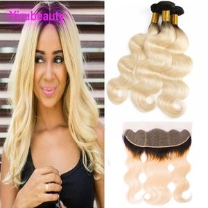 Malaysian Unprocessed Virgin Human Hair Body Wave B Blonde Bundles With X4 Lace Frontal Pieces One Set inch