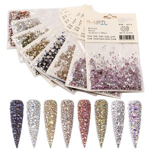 8 packs set multicolor flatback hotfix nail art crystal rhinestones shiny mixed sizes gems ab glass decorations accessories tool