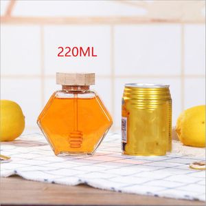 Glazen honingpot voor ml ml mini kleine honingfles container pot met houten stok lepel EER1353