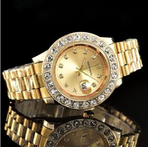 Relogio masculino mm grote wijzerplaat heren diamant horloges vrouw top merk luxe quartz horloge mannen gouden polshorloge dag datum klok a1 cadeau horloge