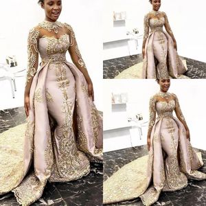 Wholesale gold wedding dress detachable train for sale - Group buy 2021 Arabic Luxury Mermaid Wedding Dresses Formal Bridal Gowns High Neck Gold Lace Appliques Long Sleeves With Detachable Train Weddings Dress