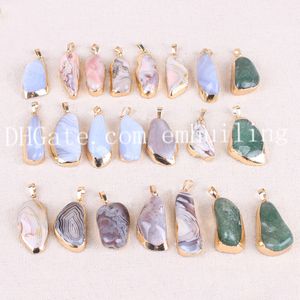 10Pcs mm Freeform Hand Cut Polished Natural Banded Botswana Agate Pendants Silver Gold Plated Bezel Blue Lace Agate Charms