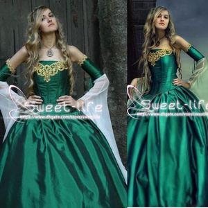 Winter Green Evening Dress A Line Basque Solid Vintage Strapless Long Sleeves Satin Celebrity Ball Gown Bridal Party Formal Prom Dresses