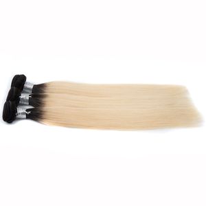 まっすぐな人間の髪の毛織りOmbre T1B ブロンド2トーンカラーフルヘッド3個 ロットダブルWefts Remy髪の拡張