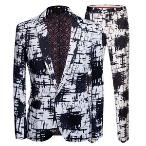 Personality trend men s printing suit Europe and the United States fashion nightclub bar men singer stage suit sets M XL