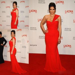 heiße rote meerjungfrau abendkleider großhandel-Kim Kardashian Hot Red Mermaid Abendkleider eine Schulter FalteChiffon Abendkleider formales Kleid
