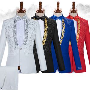 Wholesale ivory suits for men resale online - Sparkly Crystals Blazers Embroidery Men s Suits Blazer Formal Chorus Dress Singer Host Concert Stage Outfits Nightclub Clothing Costume