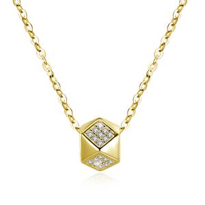 Simple Generous Necklaces S925 Sterling Silver Square Pattern Gold Plated Mosaic Zircon Pendant Necklace Accessories Surprise Gift POTALA059