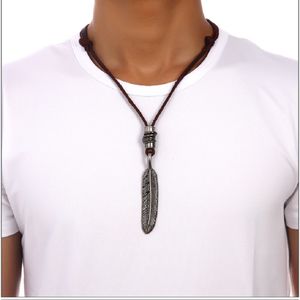 Fashion Mens Leather Choker Necklace Vintage Eagle Feather Pendant Brown Cord adjusted cm Punk Rock Micro Men For Gifts
