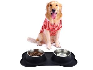 Wholesale no spill dog bowl for sale - Group buy Pet Deluxe Dog Bowls Stainless Steel Dog Bowl with Non Spill Skid Resistant Silicone Mat oz Double Pet Bowls Feeder Bowl for Dogs Cats