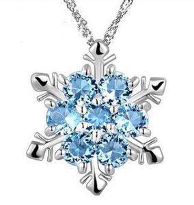 ingrosso collana di fiori blu-Gioielli di moda blu cristallo fiocco di neve fiore congelato pendenti in argento con catena pezzi