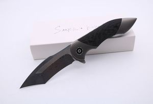 hayatta kalma bıçak toptan satış-SMKE Bıçaklar Fischer Savaş Flipper Cep Katlanır Bıçak Şam Blade Karbon Fiber Kolu Taktik Survival Bıçaklar Açık Araçları
