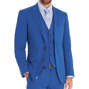 ingrosso matrimonio di smoking blu chiaro-Light Blue Wedding Groomsmen smoking di usura dello sposo a tre pezzi Peaked risvolto Uomo made Tute Jacket Pants Vest