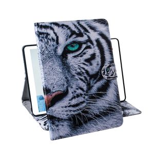 Voor Samsung Galaxy Tab S5e T720 T725 Tablet Case Flip Cover Stand Lederen Portemonnee Gekleurde Tekening Tiger Lion Owl Flower