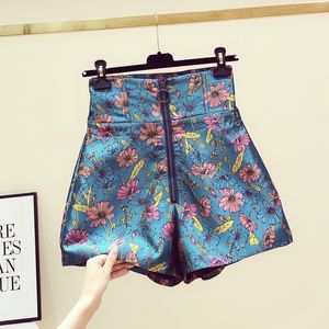 Wholesale design short pants resale online - 2020 new design women s high waist print flowers wide leg fashion shorts zipper front fly short pants plus size S M L XL
