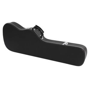Professional Electric Guitar Case with High-grade Black Fine-grain Straight-edge Flat Leather Box with Oversized Accessories Storage Compart on Sale